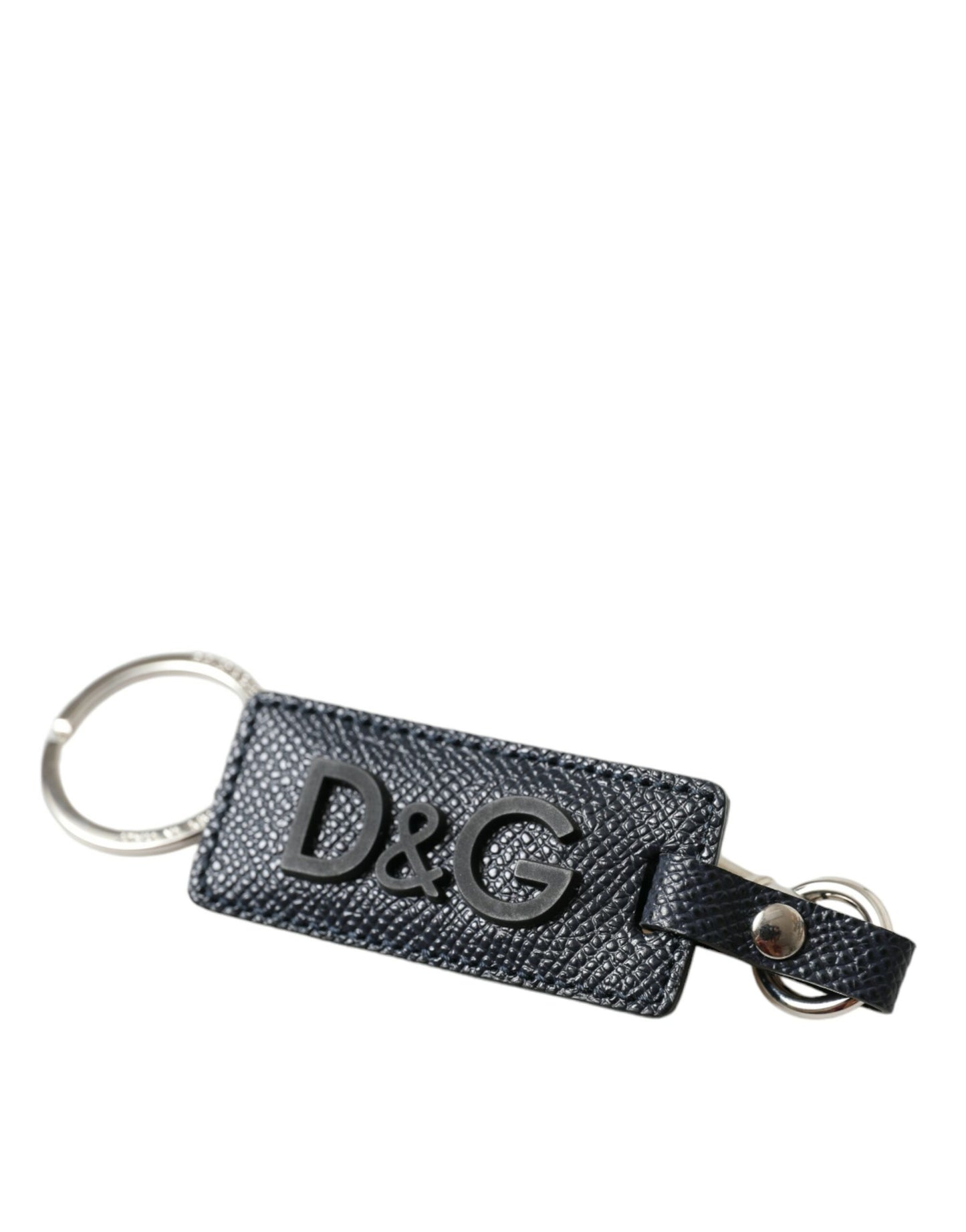 Dolce & Gabbana Elegant Leather Keychain in Black & Silver