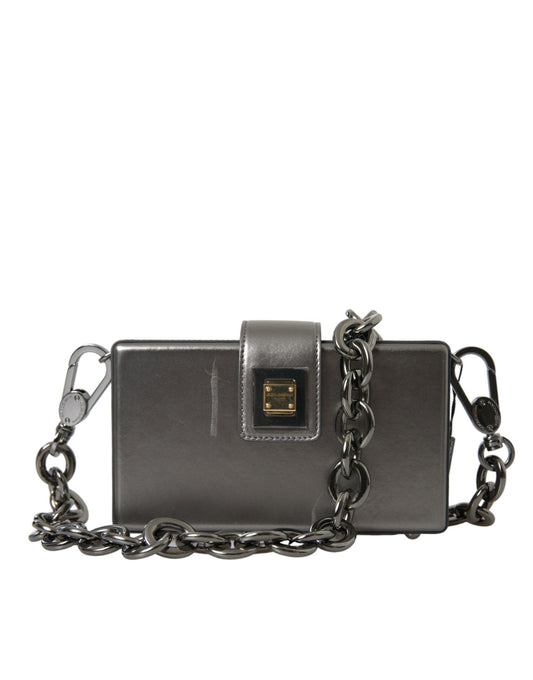Dolce & Gabbana Metallic Gray Calfskin Shoulder Bag with Chain Strap