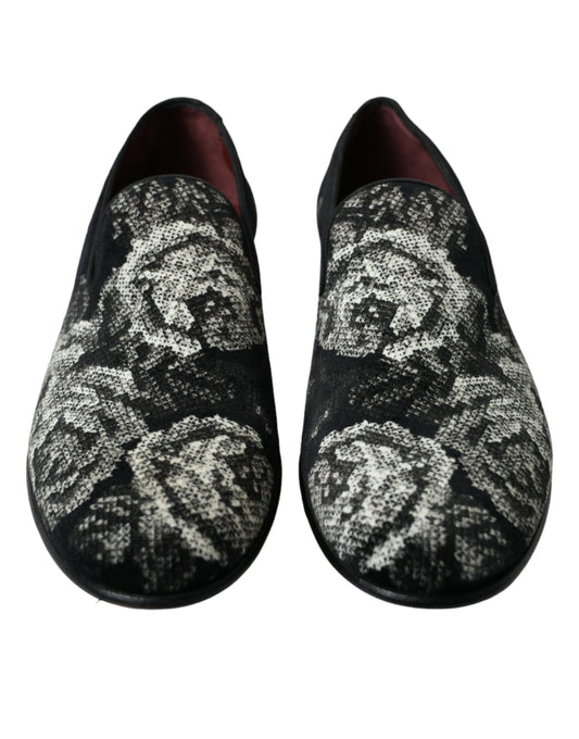 Dolce & Gabbana Elegant Floral Velvet Loafers