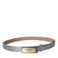 Dolce & Gabbana Silver Leather Metal Logo Buckle Belt Men