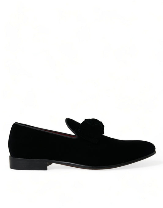 Dolce & Gabbana Elegant Black Velvet Loafers - Men's Luxury Footwear