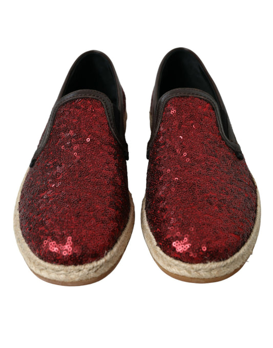 Dolce & Gabbana Red Sequined Leather Loafers