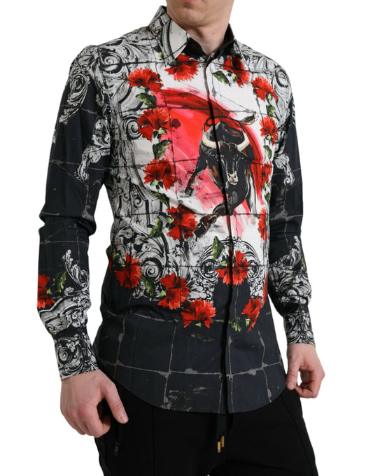 Dolce & Gabbana Slim Fit Floral Bull Cotton Dress Shirt
