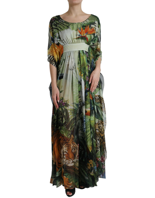 Dolce & Gabbana Elegant Jungle Print Maxi Silk Dress