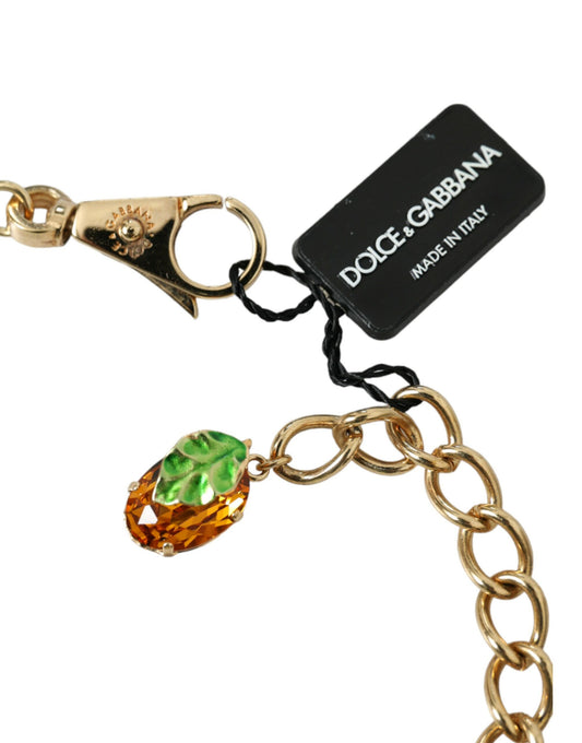 Dolce & Gabbana Gold Brass Chain Crystal Lemon Lily Pendant Necklace
