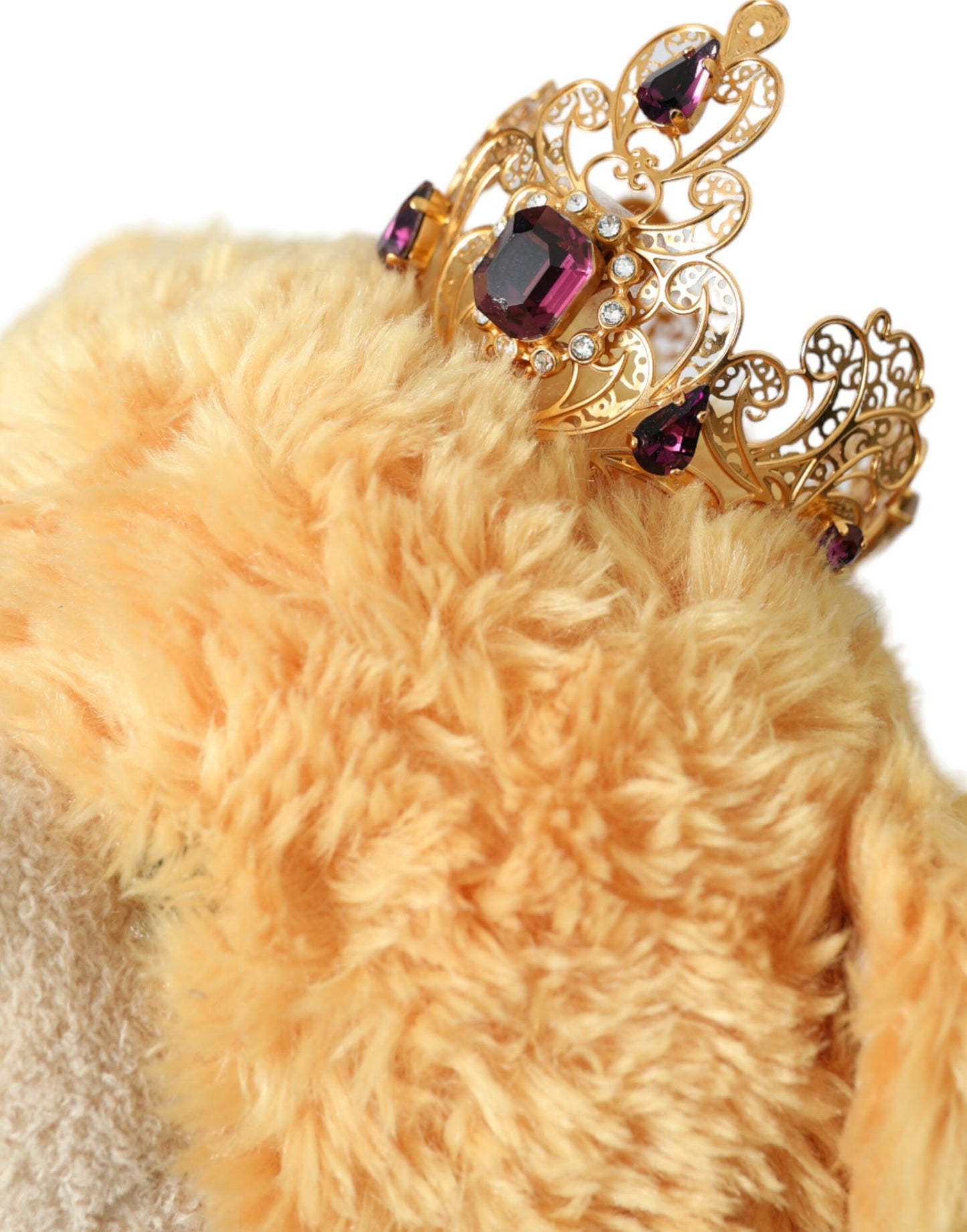 Dolce & Gabbana Brown Teddy Bear Gold Crystal Crown Hair Band Diadem