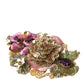 Dolce & Gabbana Gold Brass Floral Crystal Sequined Hair Clip