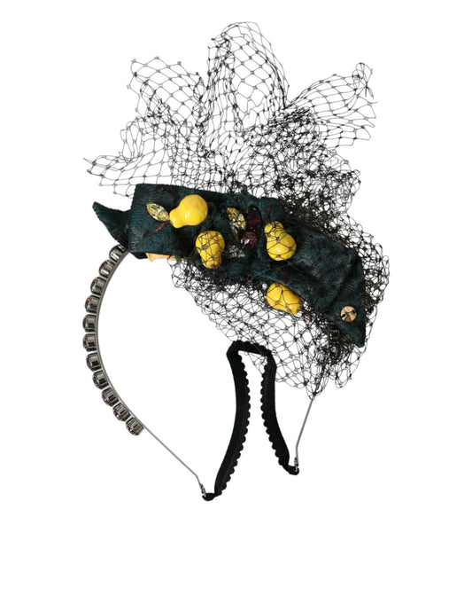 Dolce & Gabbana Black Lemons Sicily Purple Crystal Net Headband Diadem