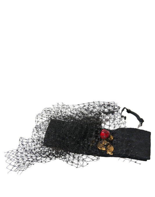 Dolce & Gabbana Black Strawberry Sicily Crystal Mesh Net Headband Diadem