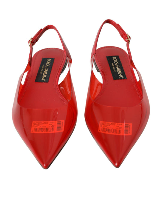 Dolce & Gabbana Red PVC Slingback Clear Flats Sandals Shoes