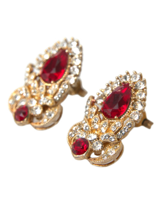 Dolce & Gabbana Sterling Silver Gold Plated Red Crystals Jewelry Earrings