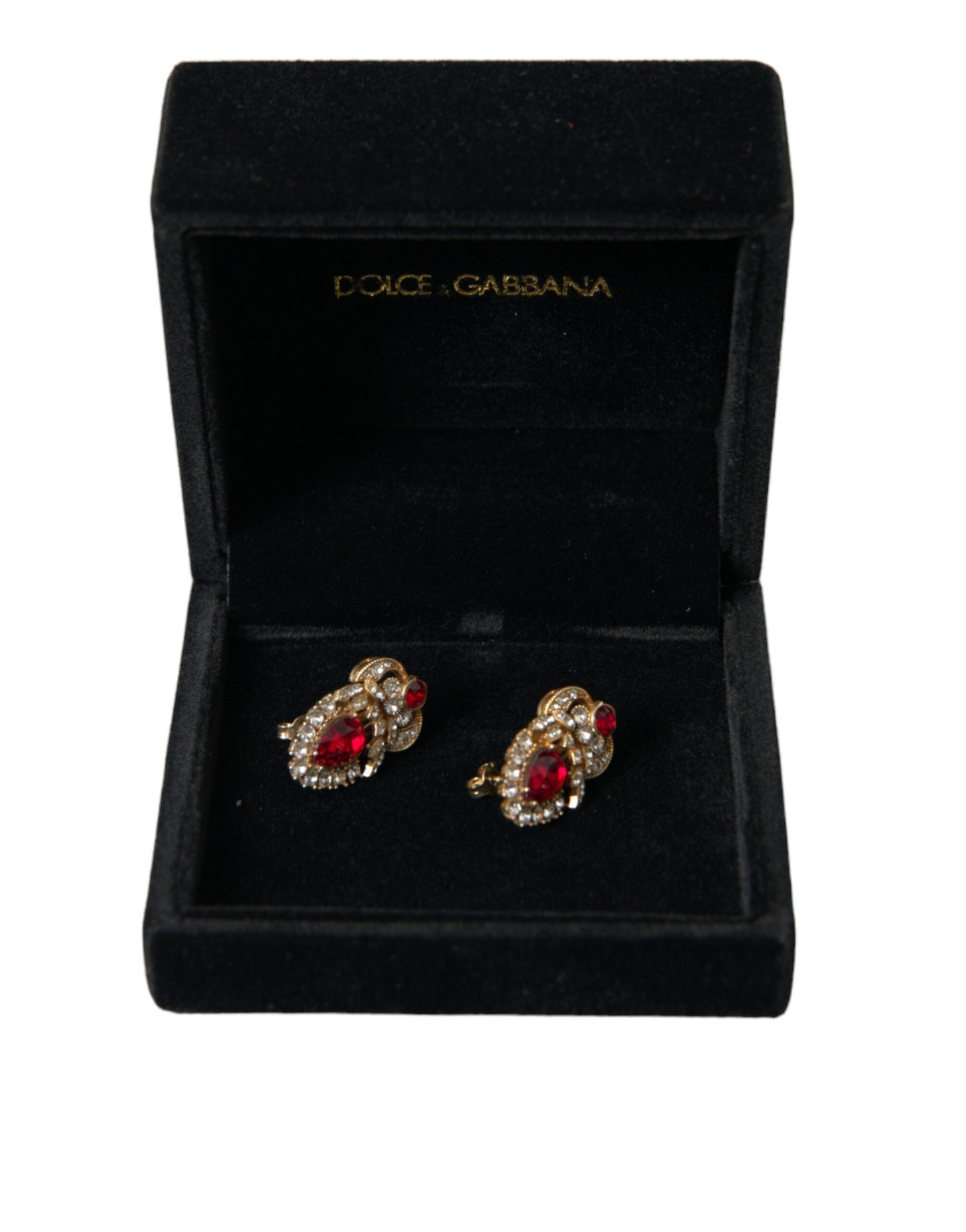 Dolce & Gabbana Sterling Silver Gold Plated Red Crystals Jewelry Earrings