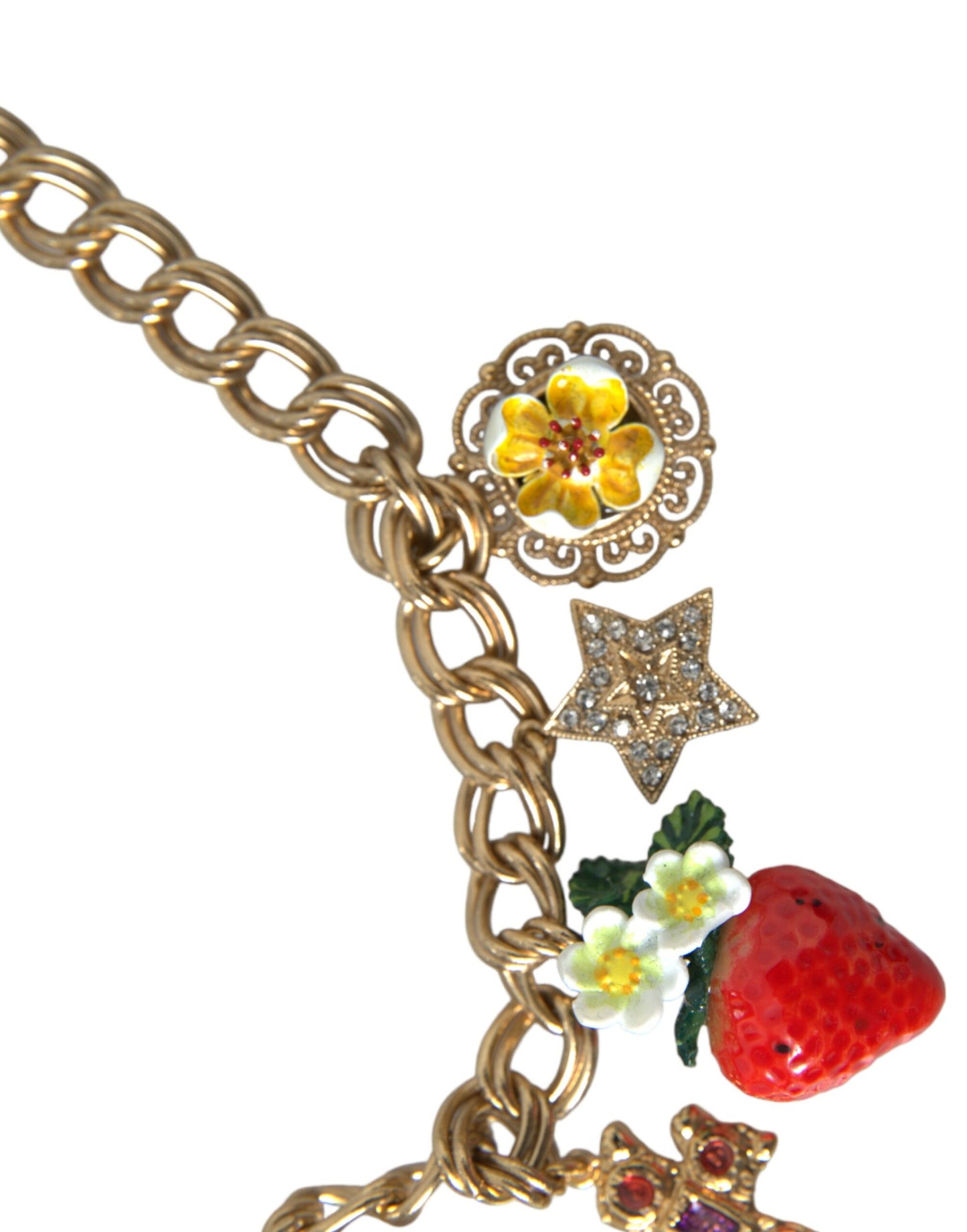 Dolce & Gabbana Gold Chain Rose Cross Strawberry Star Pendant Necklace