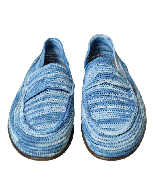 Dolce & Gabbana Elegant Blue Raffia Slip-On Loafers