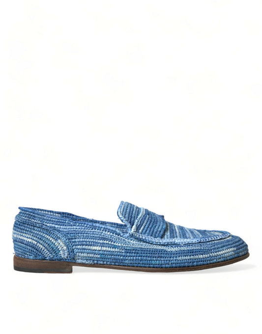 Dolce & Gabbana Elegant Blue Raffia Slip-On Loafers