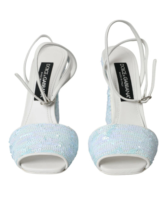 Dolce & Gabbana Light Blue Sequin Ankle Strap Sandals Shoes