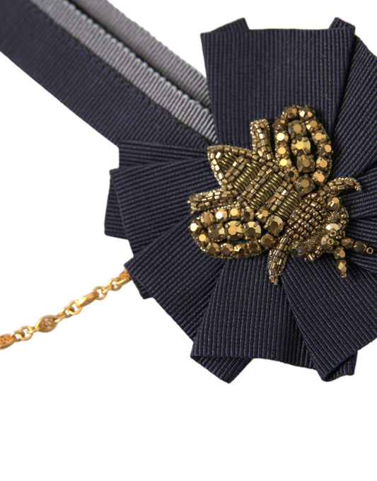 Dolce & Gabbana Gold Brass Crystal Bee Men Brooch Lapel Pin