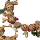 Dolce & Gabbana Gold Brass Link Chain Rose Petal Crystal Pendant Necklace