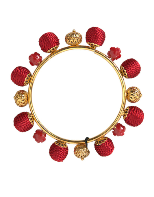 Dolce & Gabbana Gold Brass Red RUNWAY Sicilia Natale Roses Bracelet