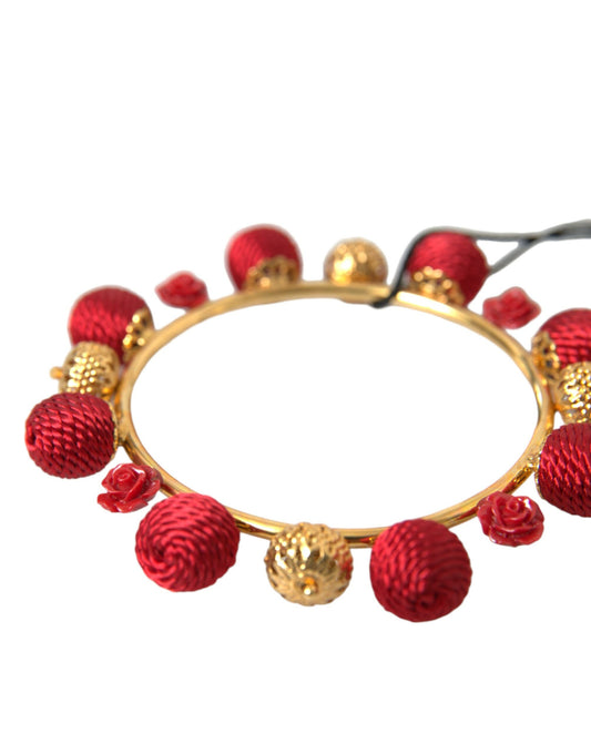 Dolce & Gabbana Gold Brass Red RUNWAY Sicilia Natale Roses Bracelet