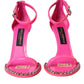 Dolce & Gabbana Pink Leather Crystal Heels Sandals Shoes