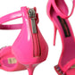 Dolce & Gabbana Pink Leather Crystal Heels Sandals Shoes