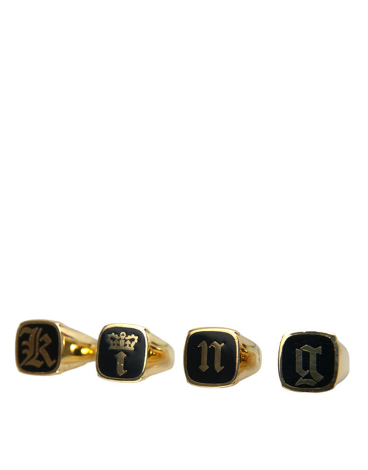Dolce & Gabbana Gold Brass KING Enamel Set of 4 Ring