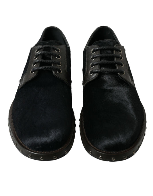 Dolce & Gabbana Elegant Black Calf Fur Derby Shoes