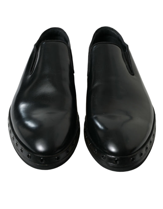 Dolce & Gabbana Elegant Black Leather Studded Loafers