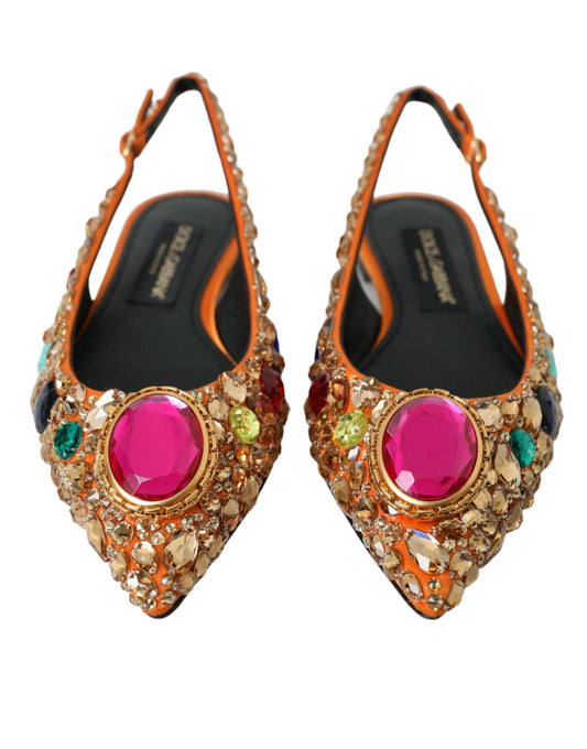 Dolce & Gabbana Orange Satin Crystals Flats Sandals Shoes