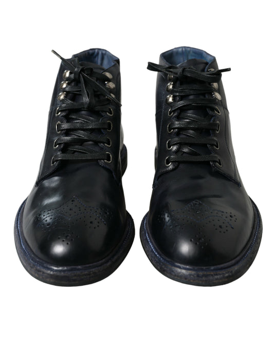Dolce & Gabbana Navy Blue Leather Ankle Boots