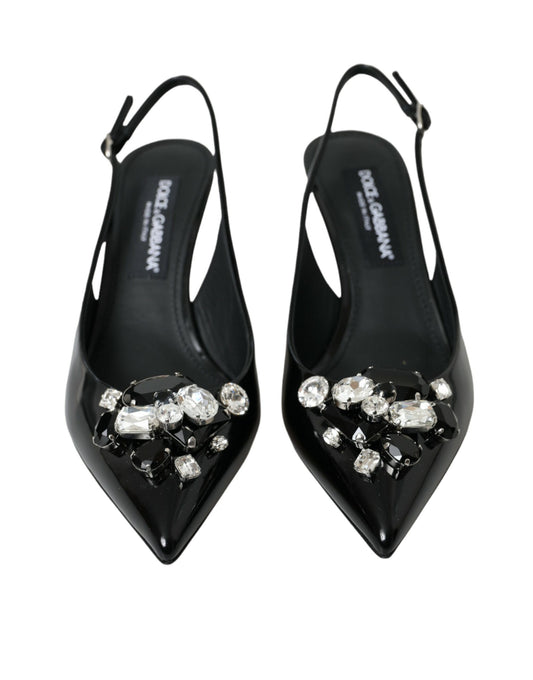 Dolce & Gabbana Black Patent Leather Crystal Slingback Shoes