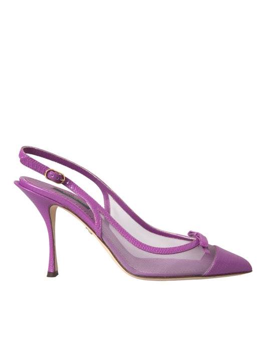 Dolce & Gabbana Purple Leather Mesh High Heels Slingback Shoes