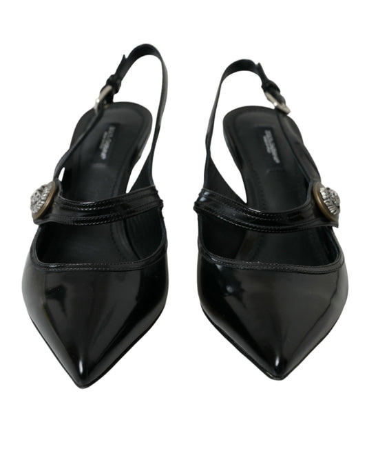 Dolce & Gabbana Black Leather Embellished Slingbacks Shoes