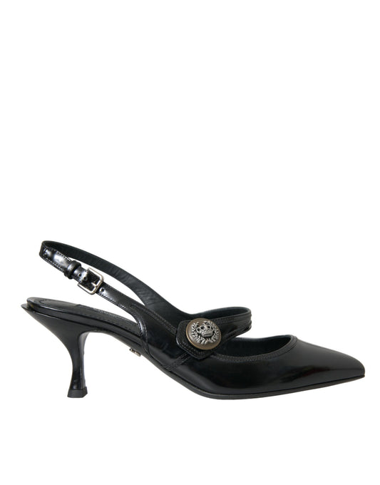 Dolce & Gabbana Black Leather Embellished Slingbacks Shoes