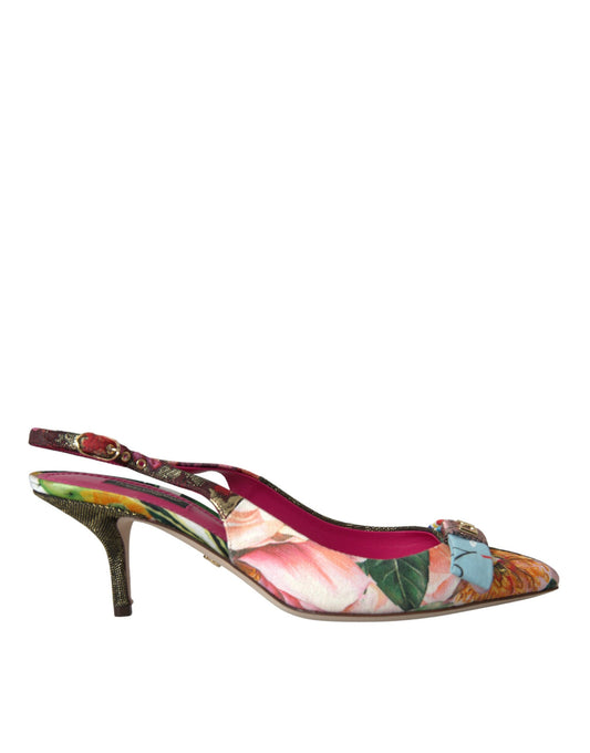 Dolce & Gabbana Multicolor Floral Patchwork Slingbacks Shoes