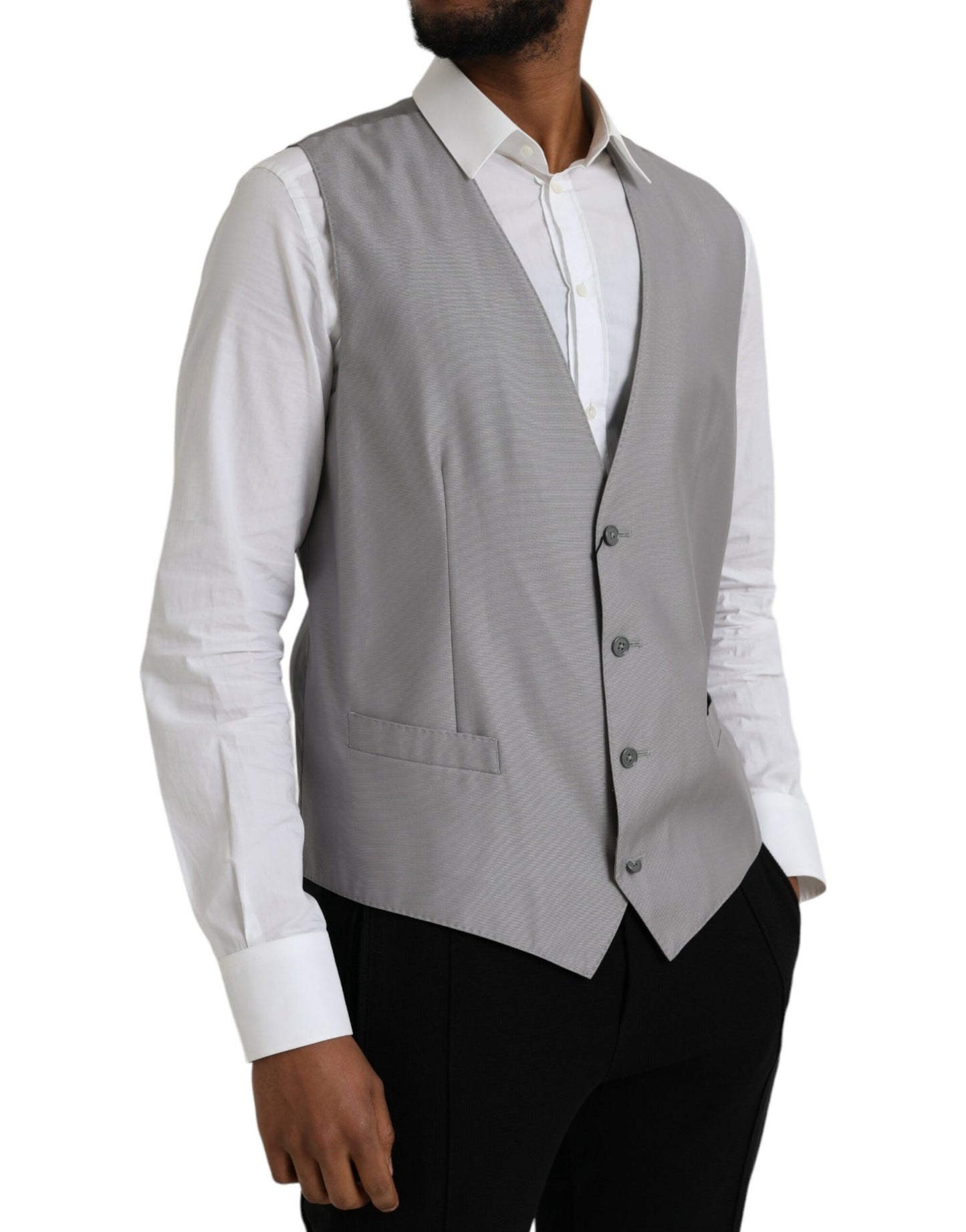 Dolce & Gabbana Light Gray Wool Formal Dress Waistcoat Vest