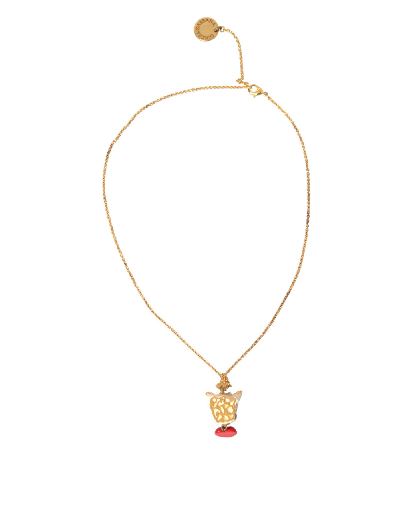 Dolce & Gabbana Gold Brass Chain Dog Heart Pendant Charm Necklace