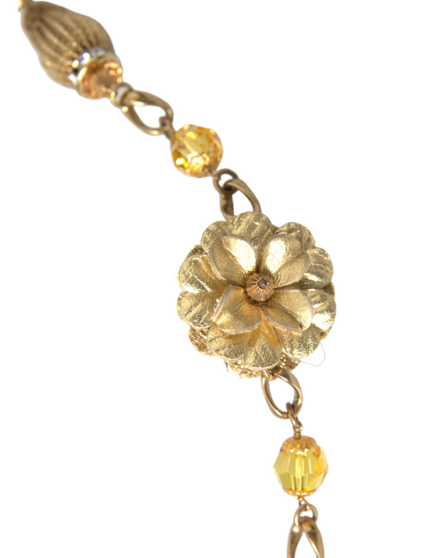 Dolce & Gabbana Crystal Flower Filigree Gold Brass Statement Necklace