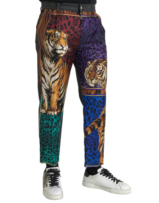 Dolce & Gabbana Multicolor Tiger Leopard Cotton Loose Tapered Pants