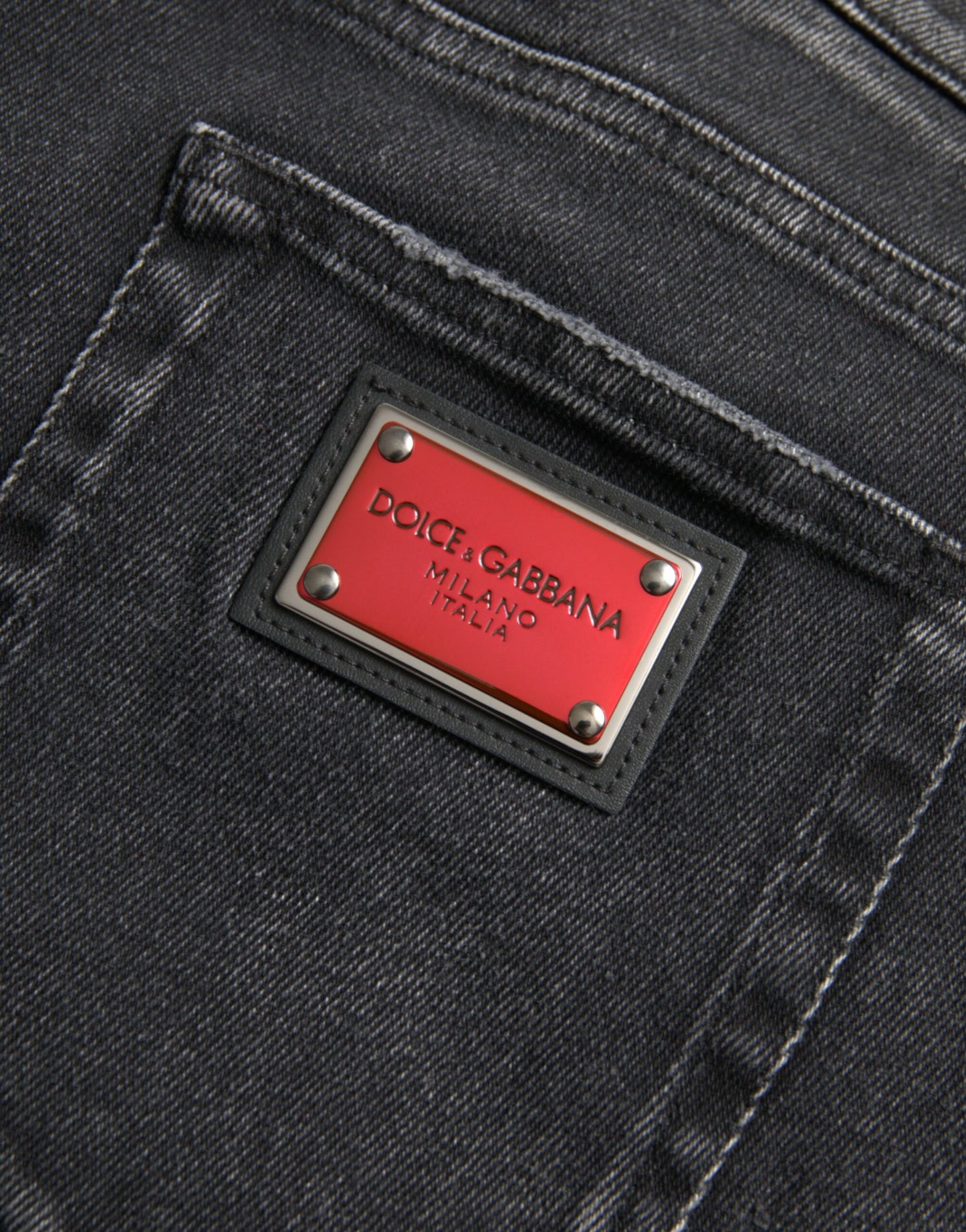 Dolce & Gabbana Gray Cotton Stretch Skinny Denim Logo Jeans
