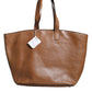 Brunello Cucinelli Brown Leather Logo Shoulder Strap Shopping Tote Bag