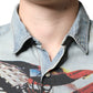 John Galliano Light Blue Printed Cotton Denim Long Sleeves Shirt