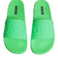 Dolce & Gabbana Green Leather Slides Sandals Beachwear Shoes