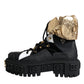 Dolce & Gabbana Black Gold Leather Trekking Ankle Boots Shoes