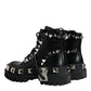 Dolce & Gabbana Black Leather Studded Trekking Boots Shoes