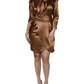 Emporio Armani Brown Satin Long Sleeves Wrap Sheath Mini Dress