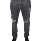 Dolce & Gabbana Dark Gray Tattered Cotton Skinny Denim Jeans