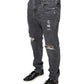 Dolce & Gabbana Dark Gray Tattered Cotton Skinny Denim Jeans