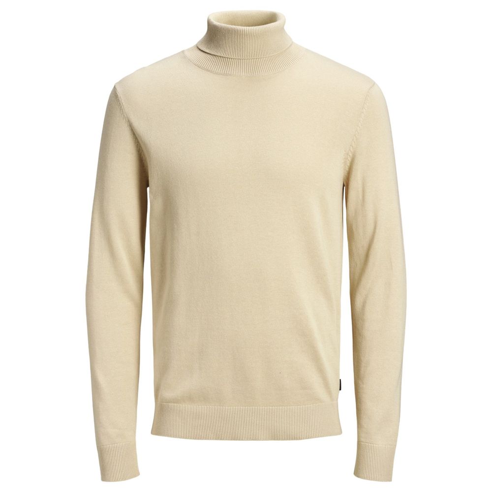 Jack Jones Beige Cotton Turtleneck Mens Sweater
